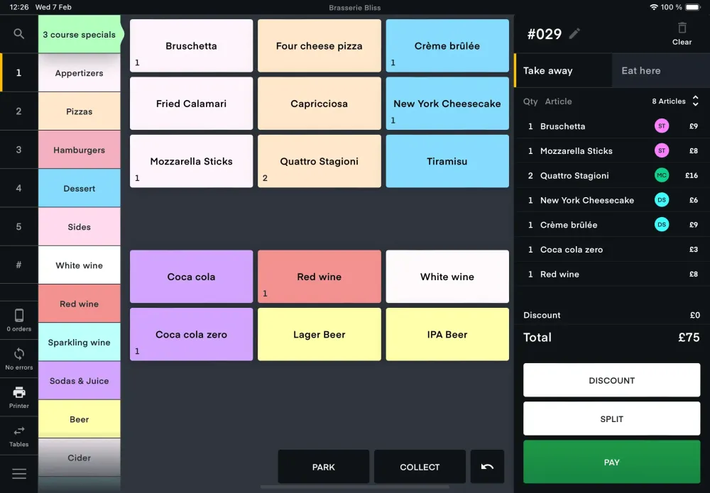 Baemingo screenshot of the POS ipad