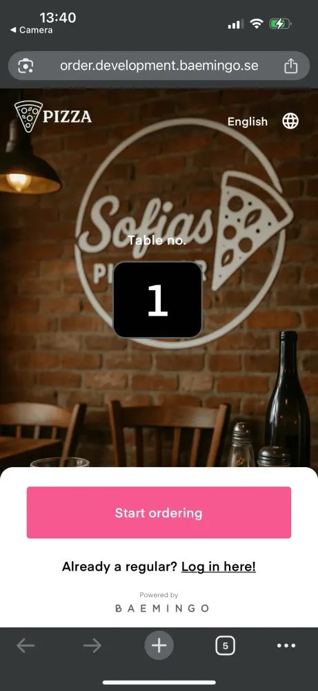 QR online ordering screenshot showing table number 1