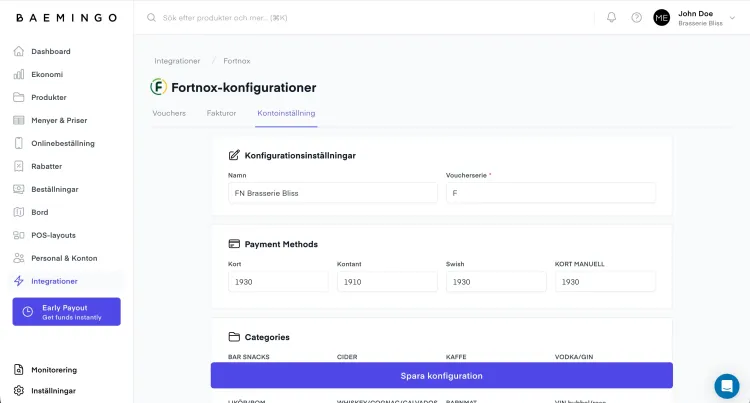 Fortnox in Baemingo backoffice