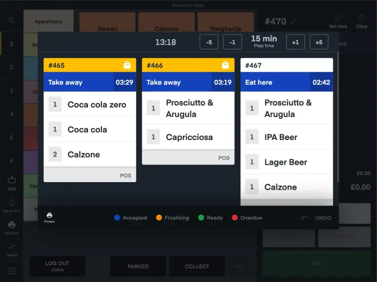Screenshot of the kitchen screen inside of the POS