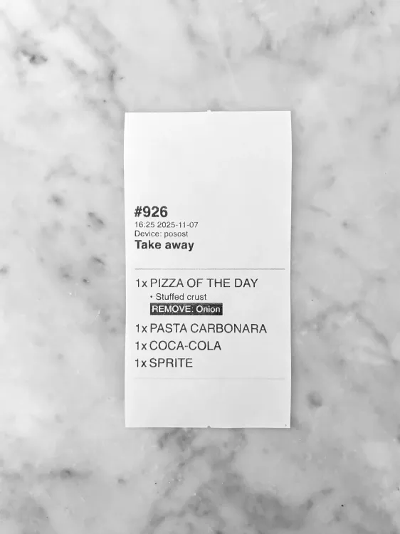 A printed kitchen ticket