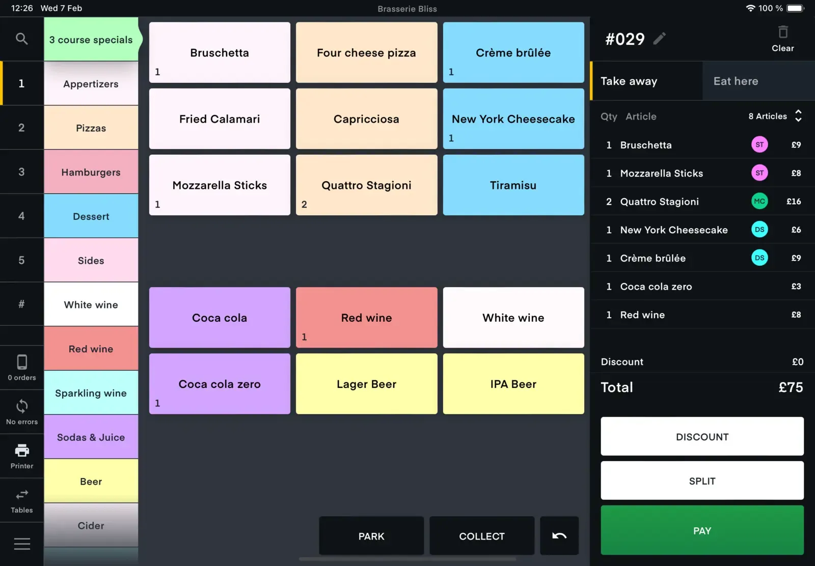 A screenshot of the POS system with all the product buttons